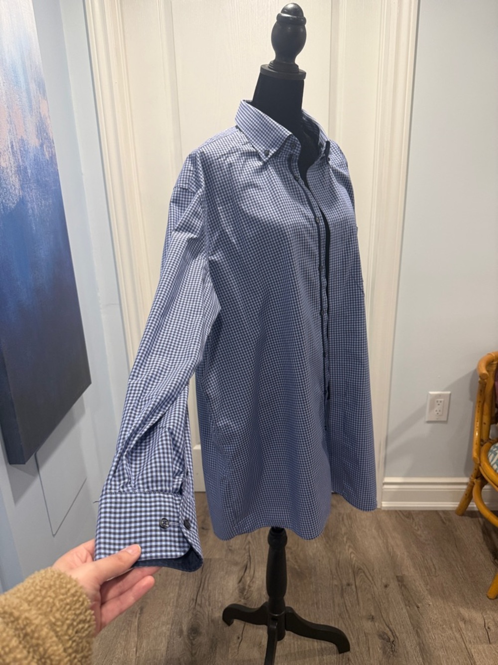 2 for 20$✌🏻 (Size 46/2XL) Men's Blue Gingham Dress Shirt - Classic Button Front